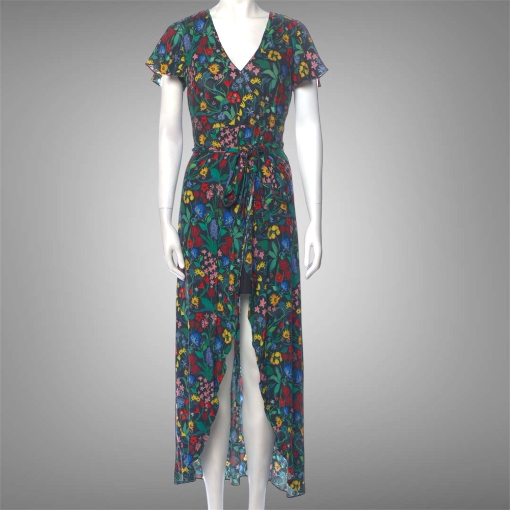 Alice + Olivia Green Pink Yellow Blue Wrap Ruffled Sundress - Picture 4 of 5